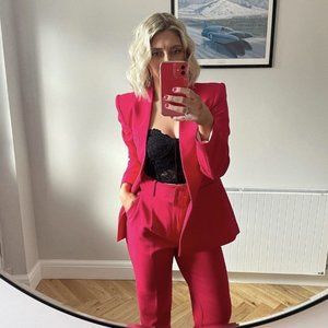 ZARA WOMAN NEW LAPELLESS FITTED BLAZER JACKET FUCHSIA RED 3439/512 M